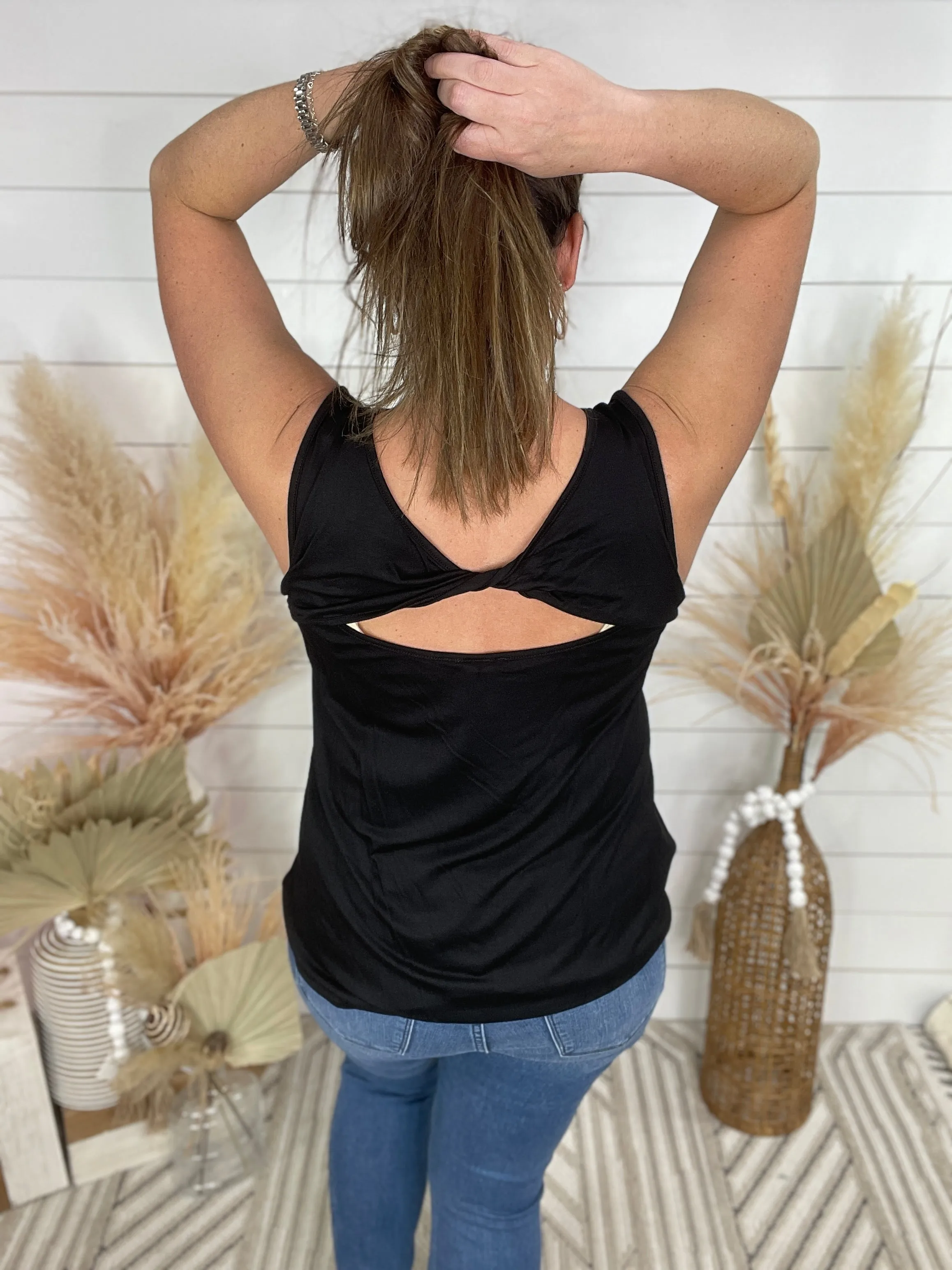 BLACK TWIST BACK KNIT TANK