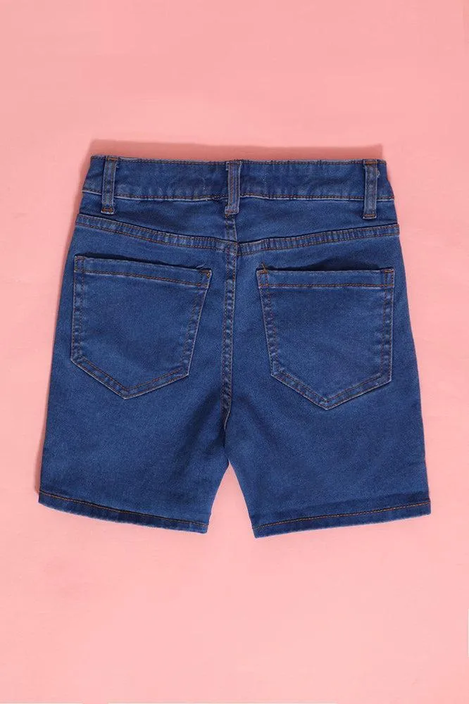 Blue Button Front Girls Shorts