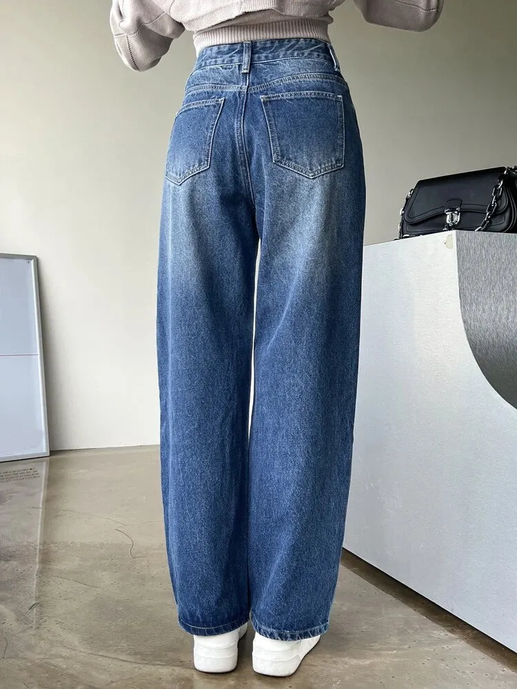 Blue Mid Wash Dad Fit Jeans