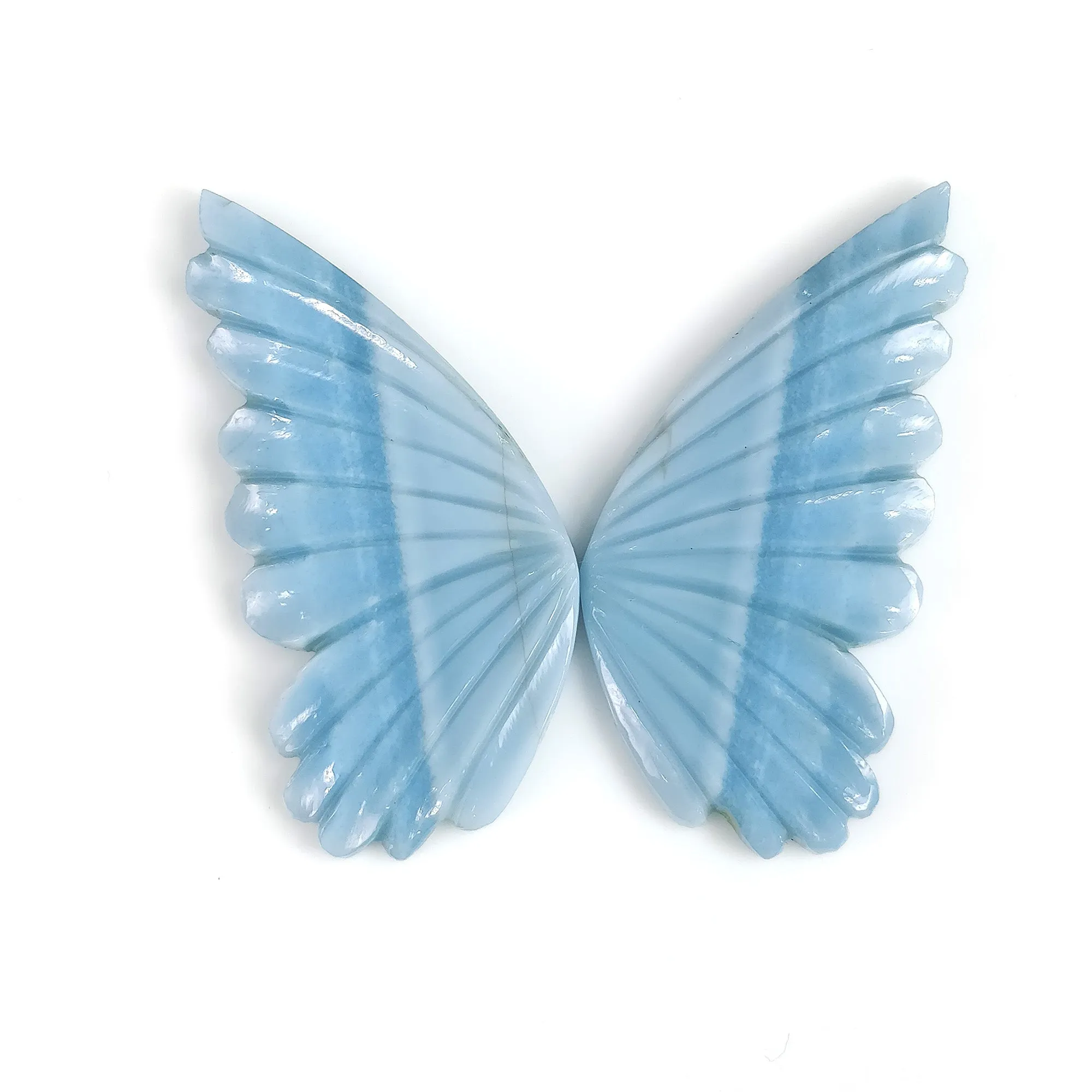 Blue OPAL Gemstone Carving October Birthstone : 38.50cts Natural Blue Opal Gemstone Hand Carved BUTTERFLY 43*21mm Pair