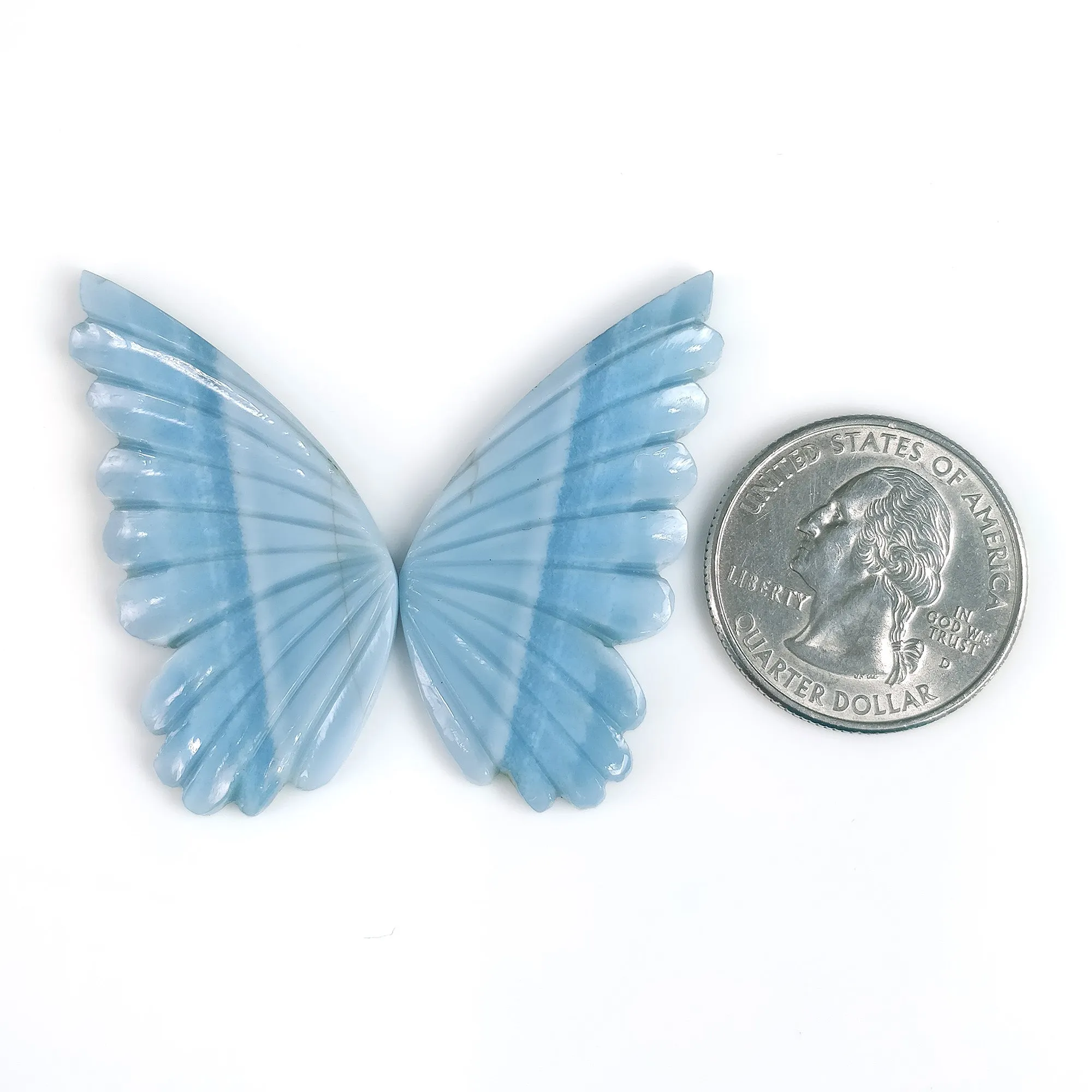 Blue OPAL Gemstone Carving October Birthstone : 38.50cts Natural Blue Opal Gemstone Hand Carved BUTTERFLY 43*21mm Pair