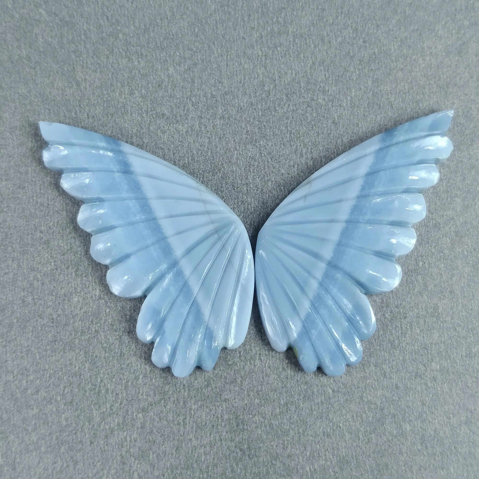 Blue OPAL Gemstone Carving October Birthstone : 38.50cts Natural Blue Opal Gemstone Hand Carved BUTTERFLY 43*21mm Pair