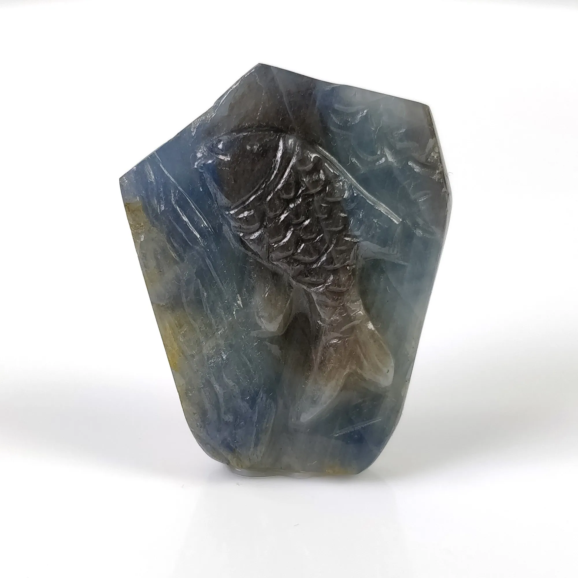 BLUE SAPPHIRE Gemstone Carving : 68.10cts Natural Untreated Unheated Sapphire Hand Carved Fish 34*26mm (With Video)