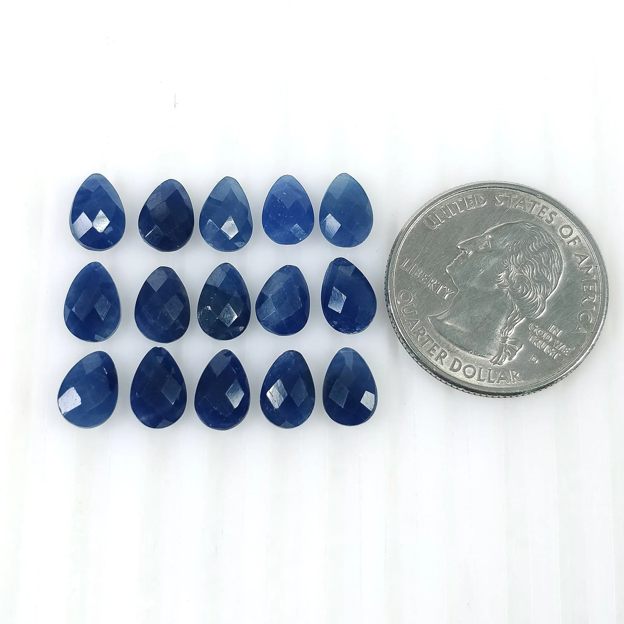 BLUE SAPPHIRE Gemstone Checker Cut : 25.65cts Natural Untreated Unheated Sapphire Pear Shape Briolette 8.5*6mm 15pcs