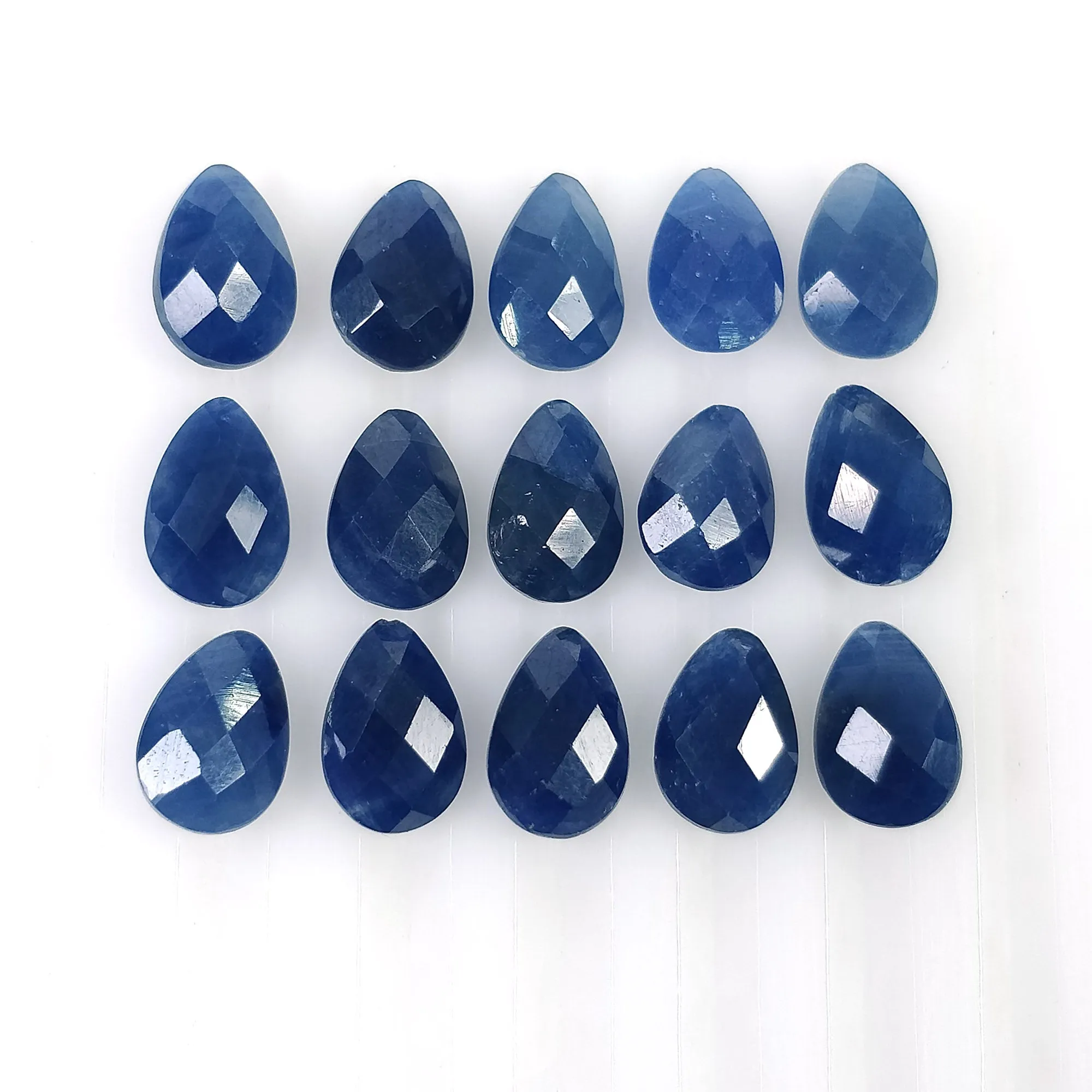 BLUE SAPPHIRE Gemstone Checker Cut : 25.65cts Natural Untreated Unheated Sapphire Pear Shape Briolette 8.5*6mm 15pcs