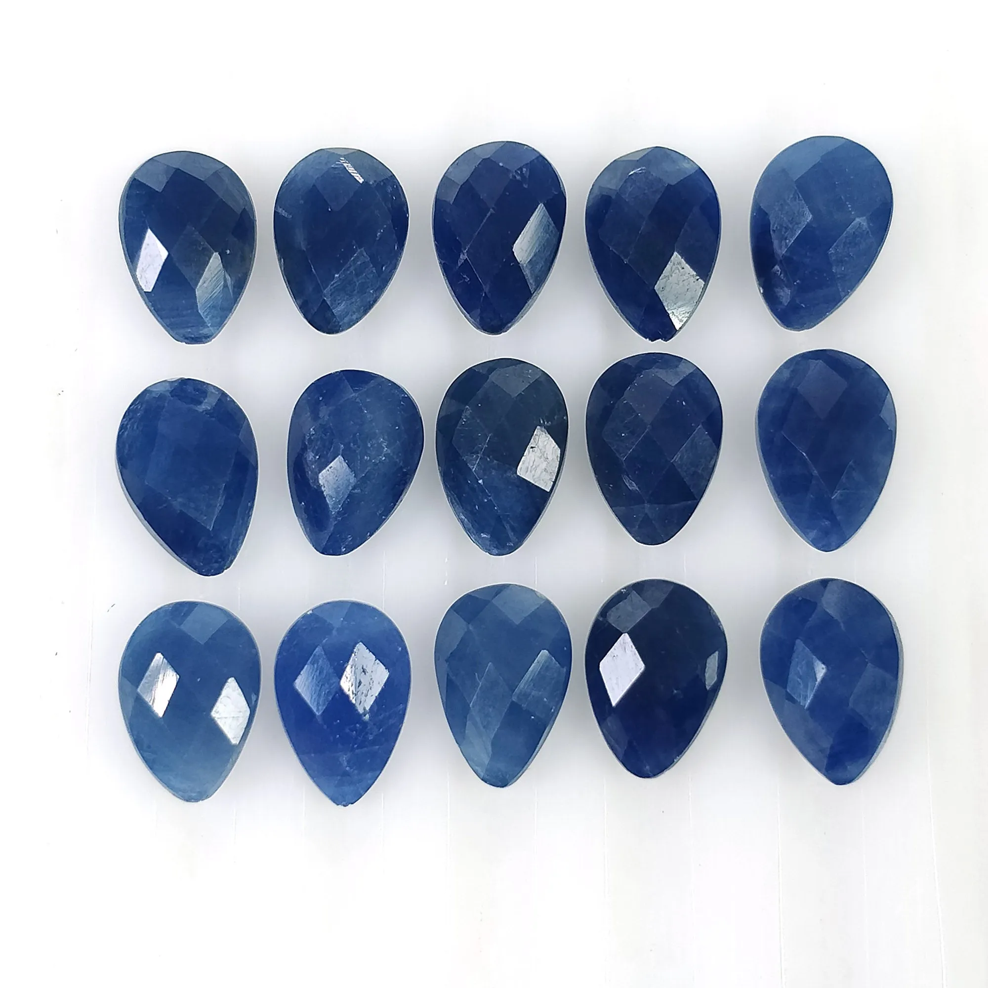 BLUE SAPPHIRE Gemstone Checker Cut : 25.65cts Natural Untreated Unheated Sapphire Pear Shape Briolette 8.5*6mm 15pcs