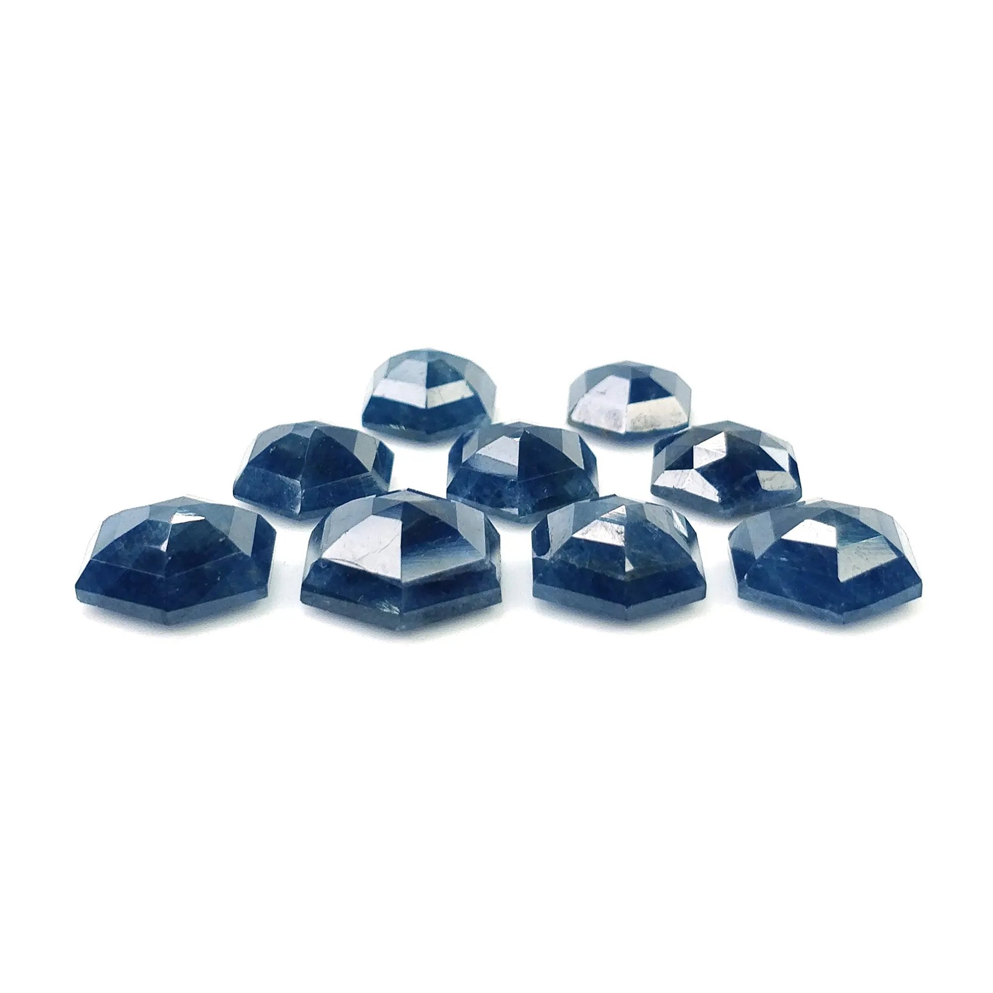 BLUE SAPPHIRE Gemstone Step Cut : 29.15cts Natural Untreated Unheated Sapphire Hexagon Shape 9*7.3mm - 11*9.8mm 9pcs (With Video)