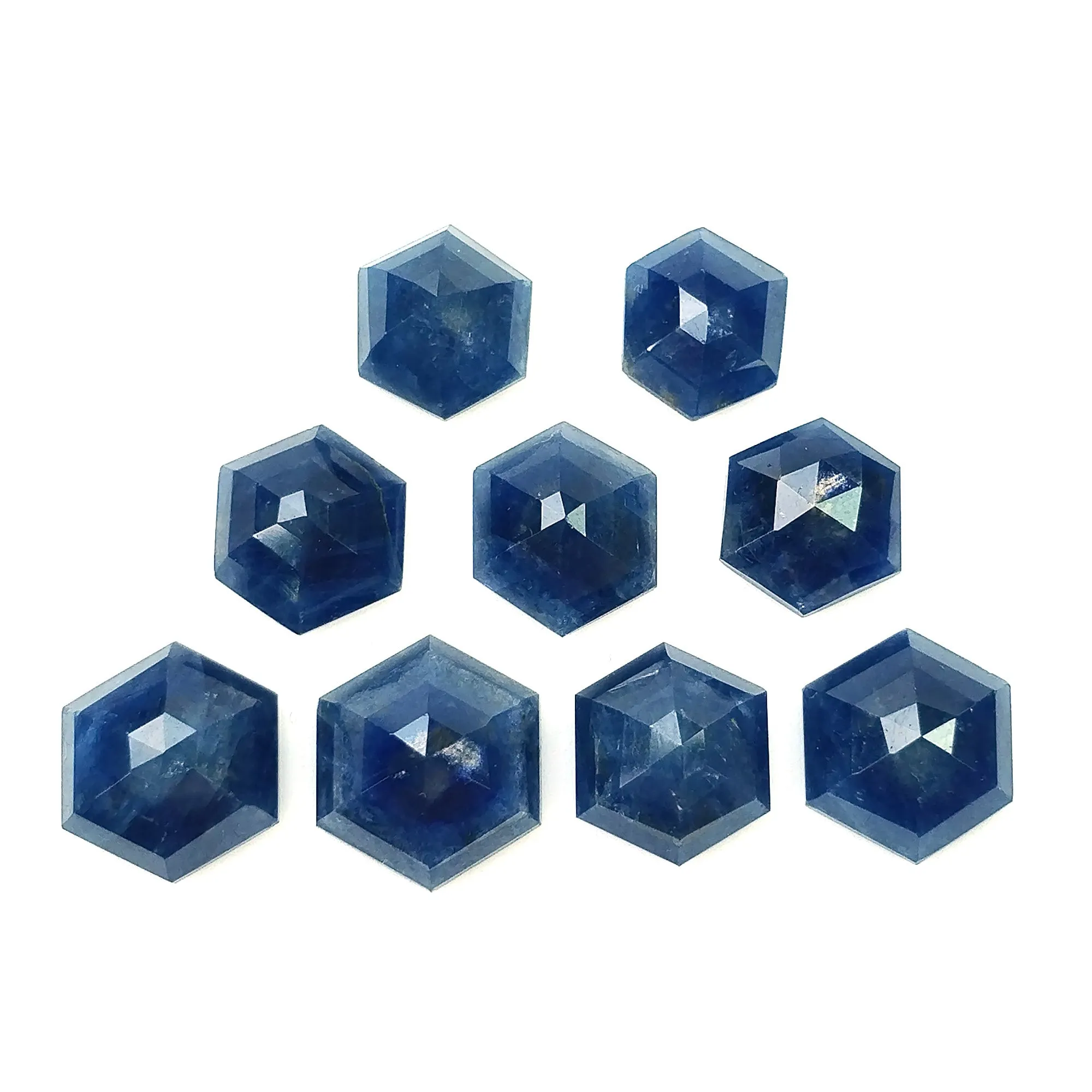 BLUE SAPPHIRE Gemstone Step Cut : 29.15cts Natural Untreated Unheated Sapphire Hexagon Shape 9*7.3mm - 11*9.8mm 9pcs (With Video)