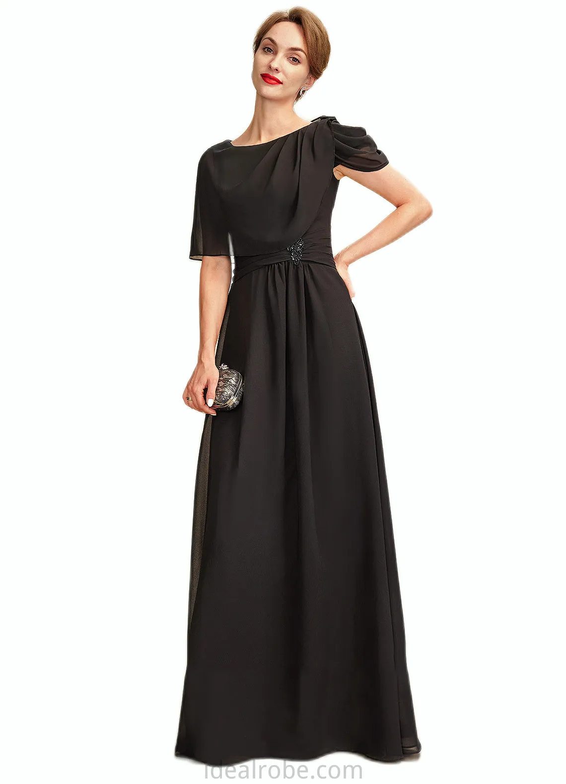 Brenda A-Line Scoop Neck Floor-Length Chiffon Mother of the Bride Dress With Ruffle Beading STK126P0014970