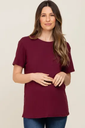 Burgundy Oversized Short Sleeve Maternity Top