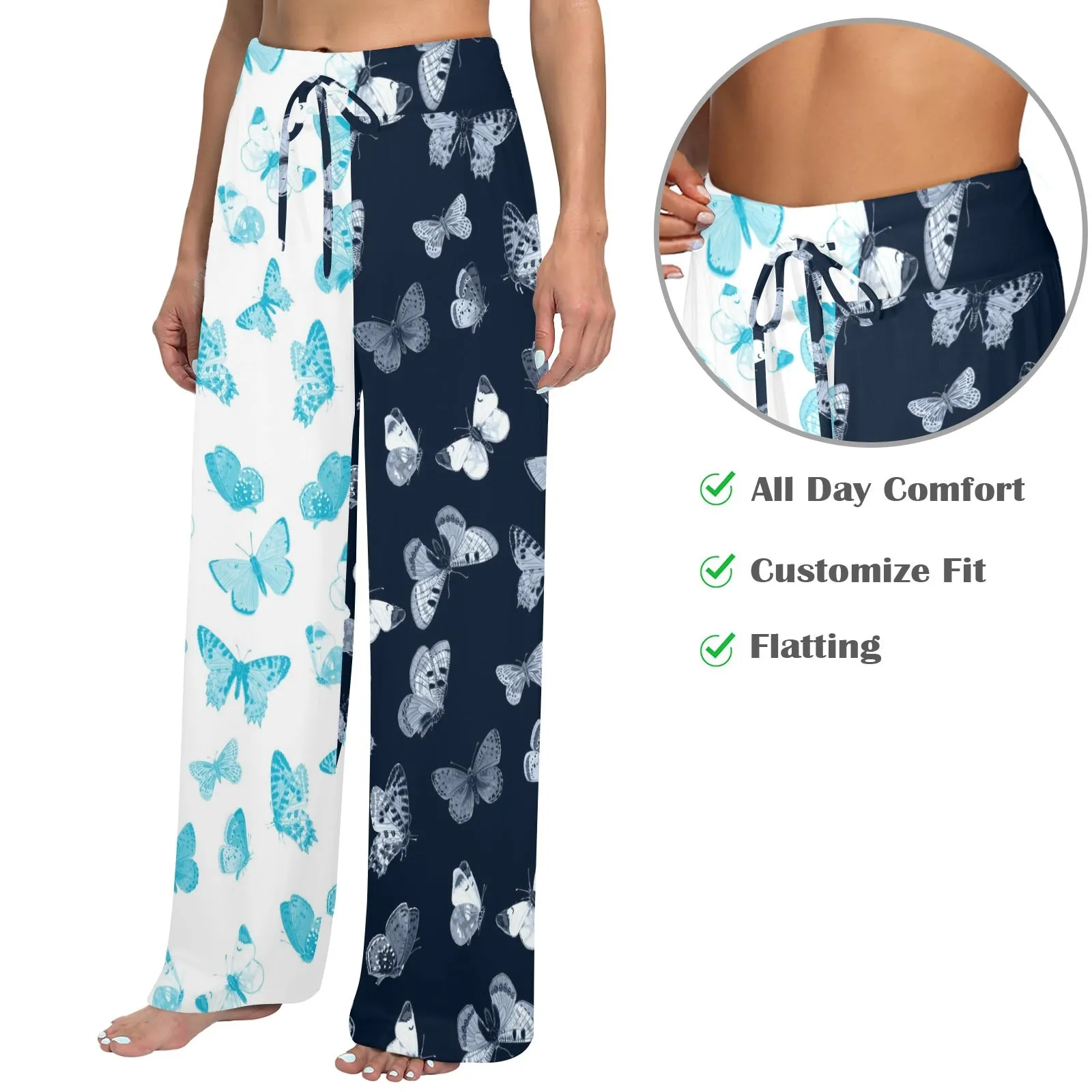 but dk blue 2 Women's Wide Leg Lounge Pants (Model L77)