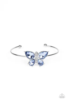 Butterfly Beatitude Blue Rhinestone Butterfly Cuff Bracelet - Paparazzi Accessories