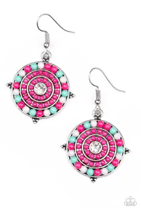 Caribbean Cruzin Pink, Gray and Green Bead Earrings - Paparazzi Accessories