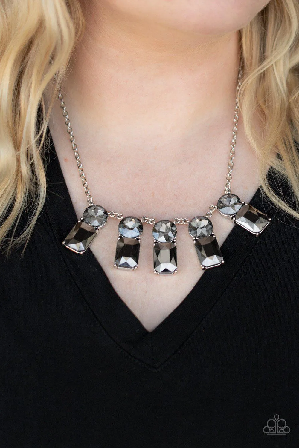 Celestial Royal Smoky Silver and Hematite Rhinestone Necklace - Paparazzi Accessories