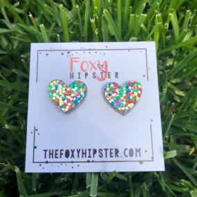 Chunky Glitter Heart Stud Earrings