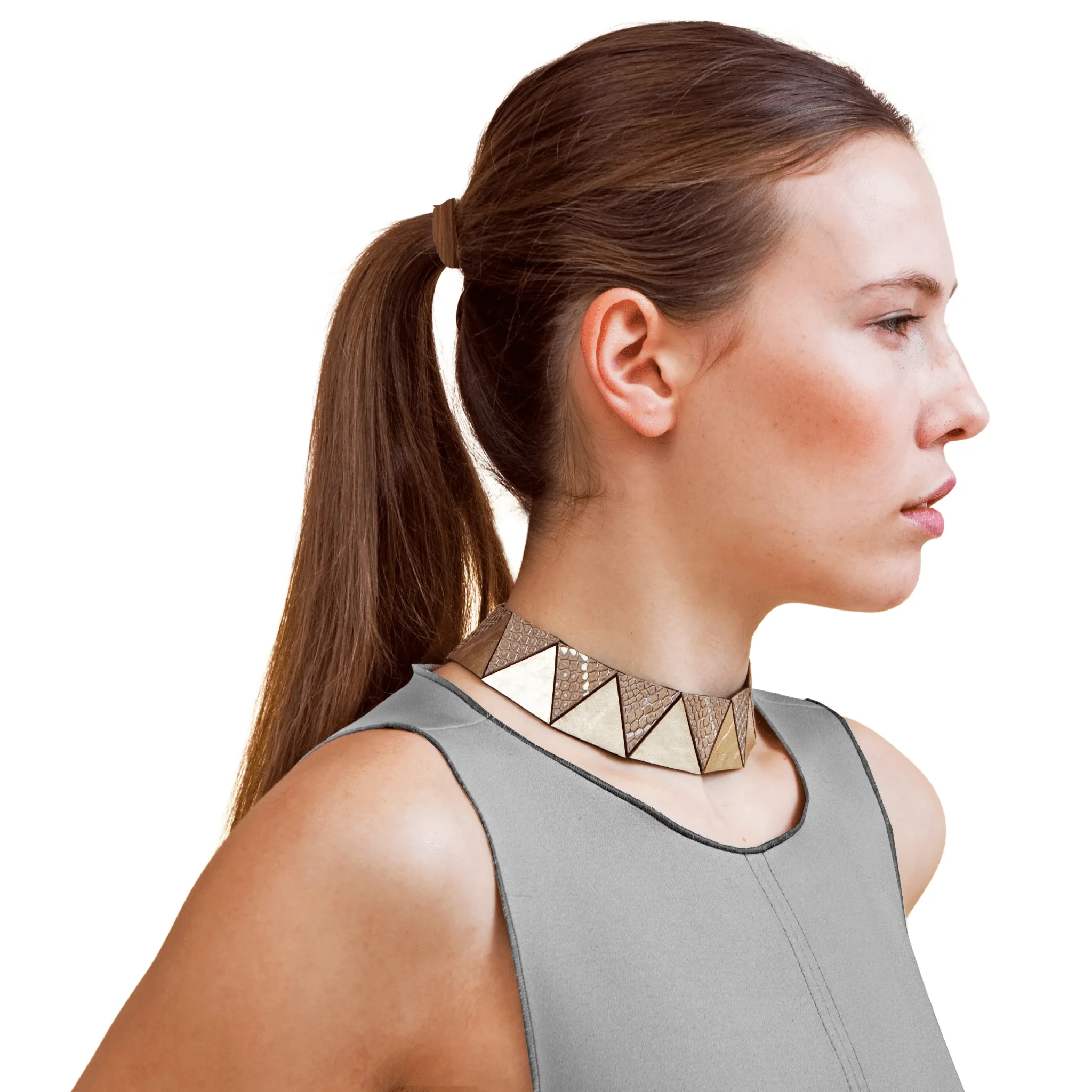 Cleopatra gold geometric leather choker