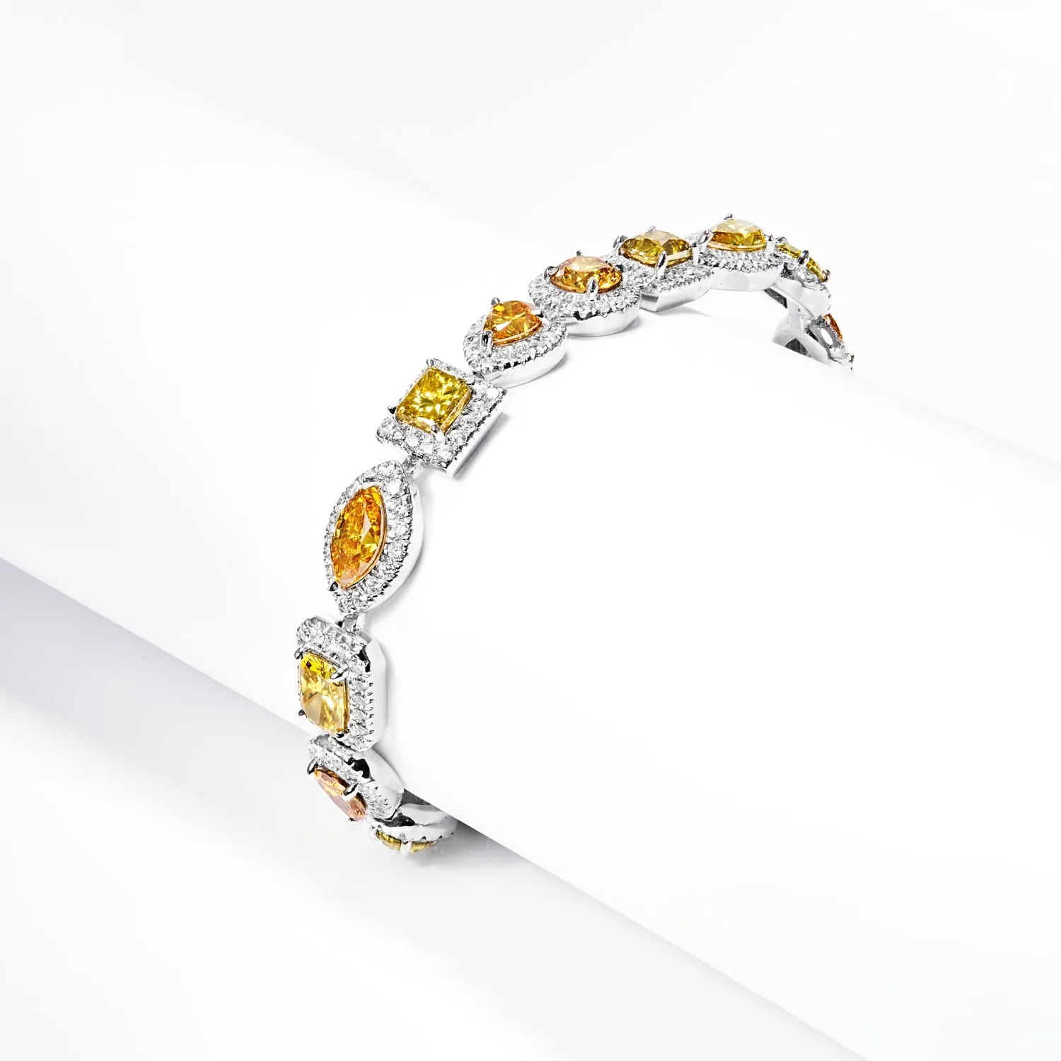 Colette 20 Carats Combine Mix Shape Single Row Fancy Yellow Diamond Bracelet in 18k White Gold