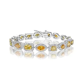 Colette 20 Carats Combine Mix Shape Single Row Fancy Yellow Diamond Bracelet in 18k White Gold