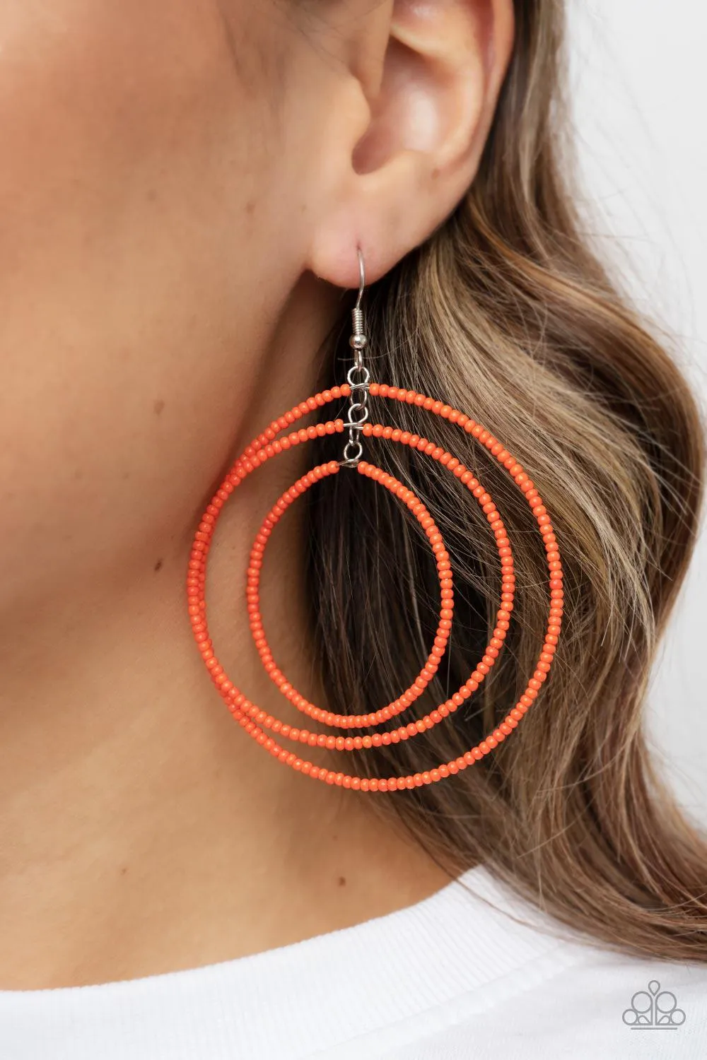 Colorfully Circulating Orange Seed Bead Earrings - Paparazzi Accessories