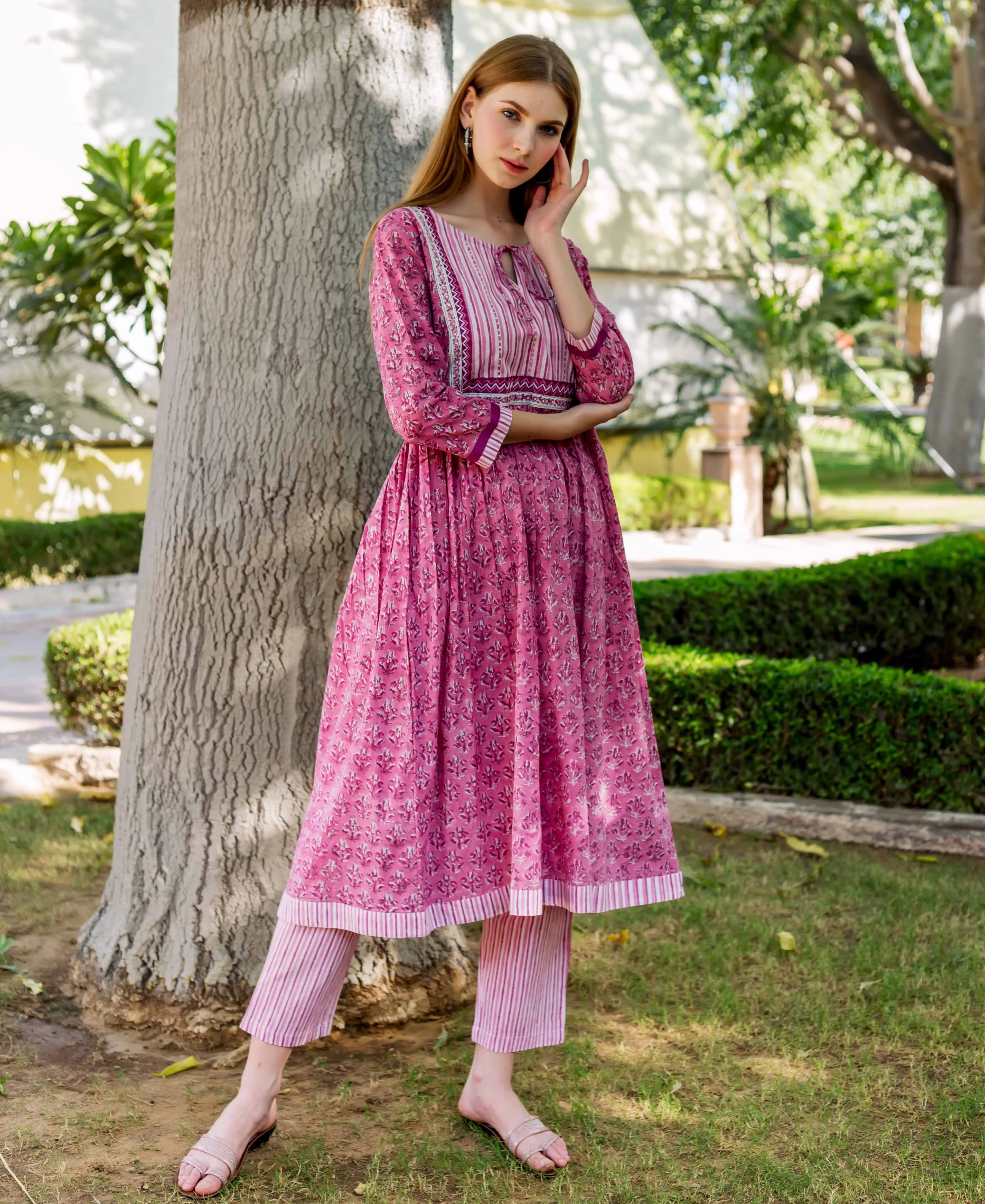 Cordelia Pink A-Line Cotton Kurta