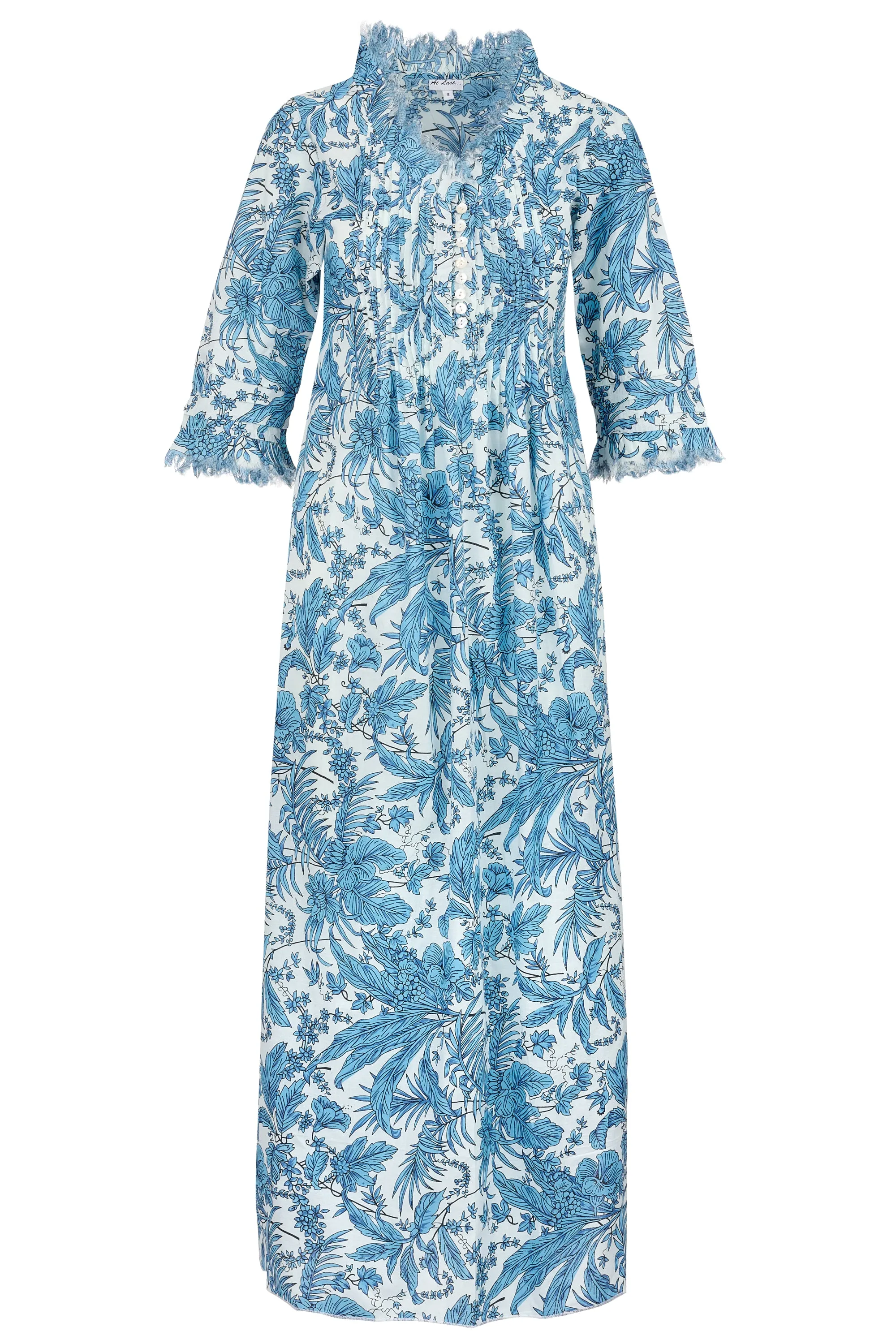 Cotton Annabel Maxi Dress in White & Sky Blue