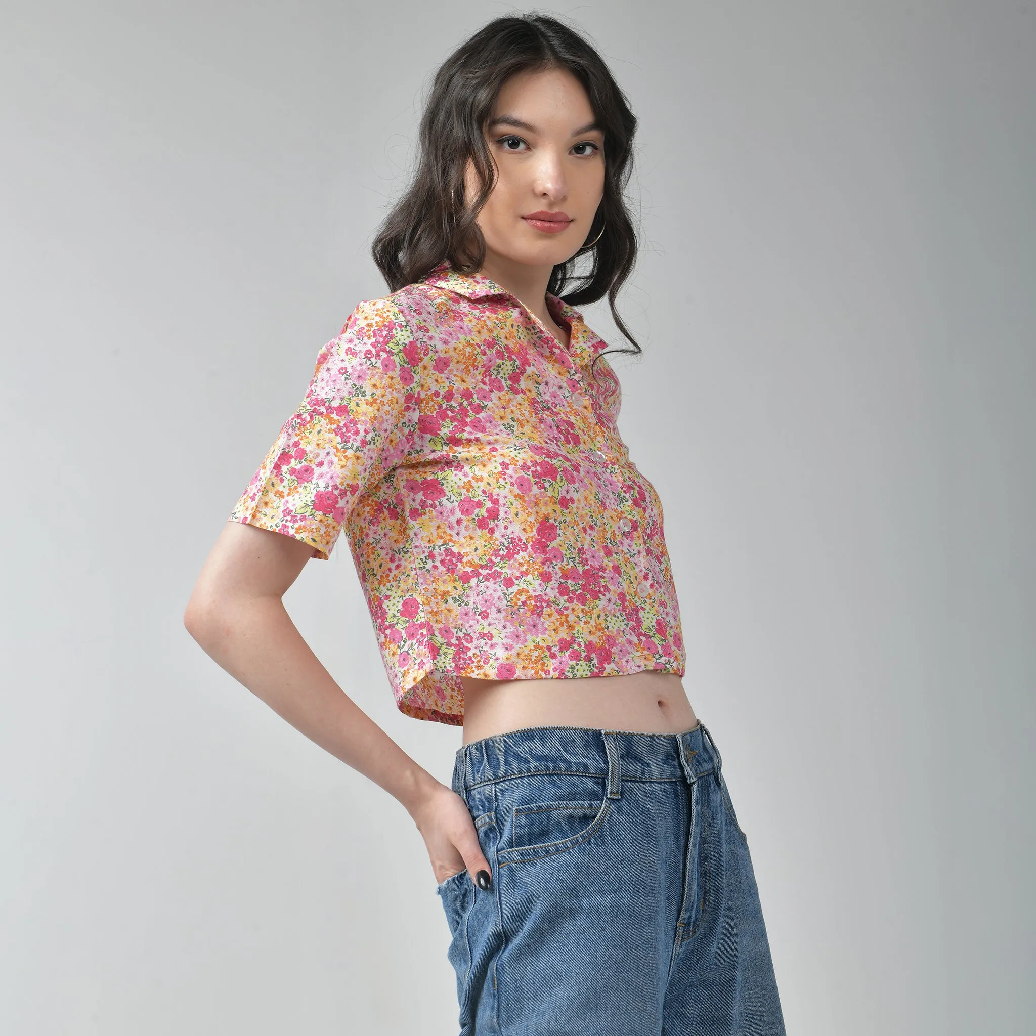 Crop boxy shirt for women - Pink