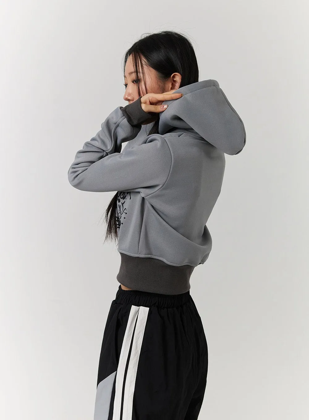 Crop Graphic Zip-Up Hoodie CD329