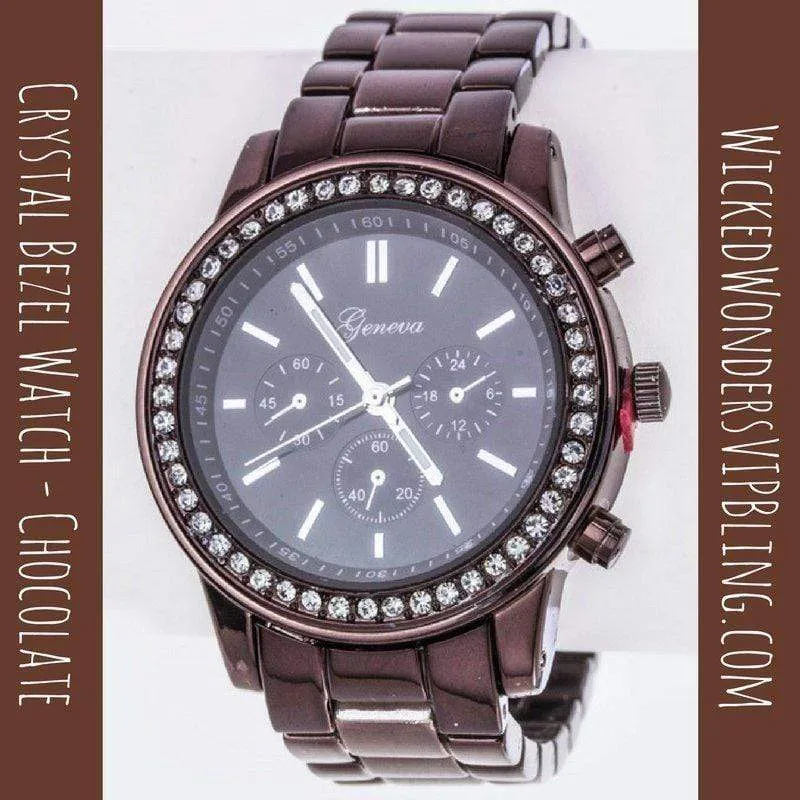 Crystal Bezel Fashion Watch Chocolate