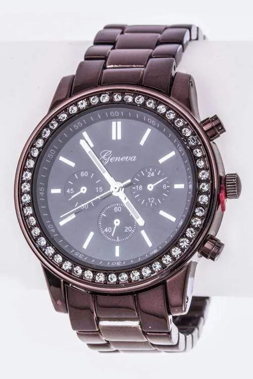 Crystal Bezel Fashion Watch Chocolate