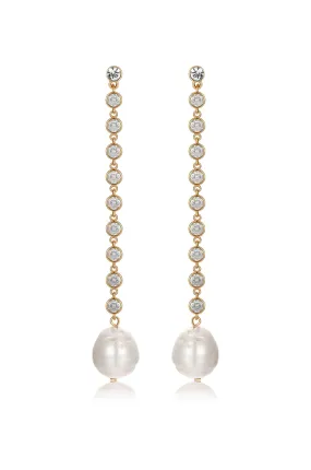 Crystal Chain Pearl Drop Earrings