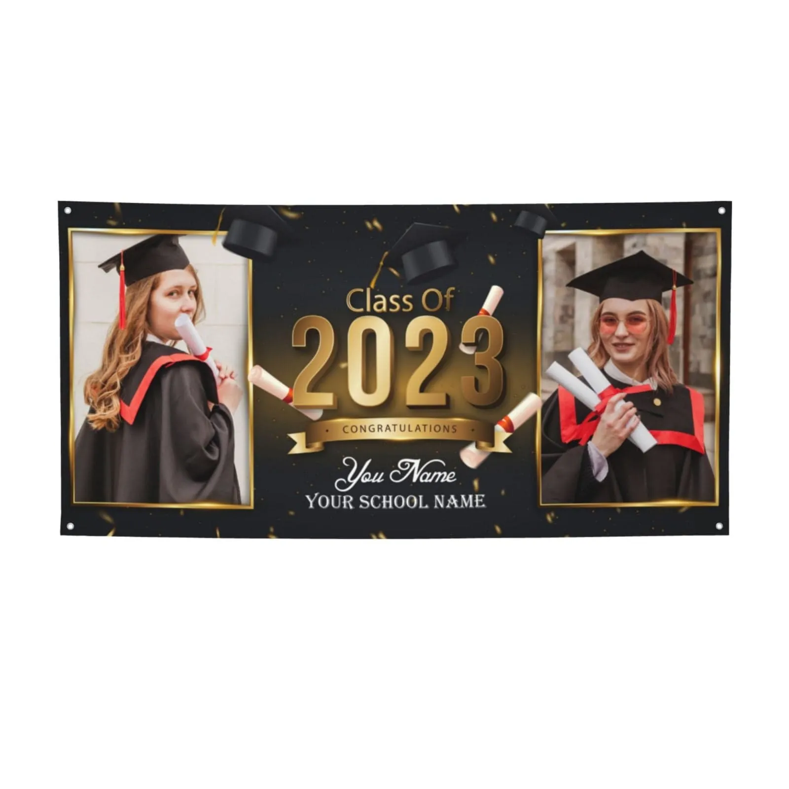 Custom Photo&Name Black Congratulations Class Of 2023 Graduation Banner Graduation Gift