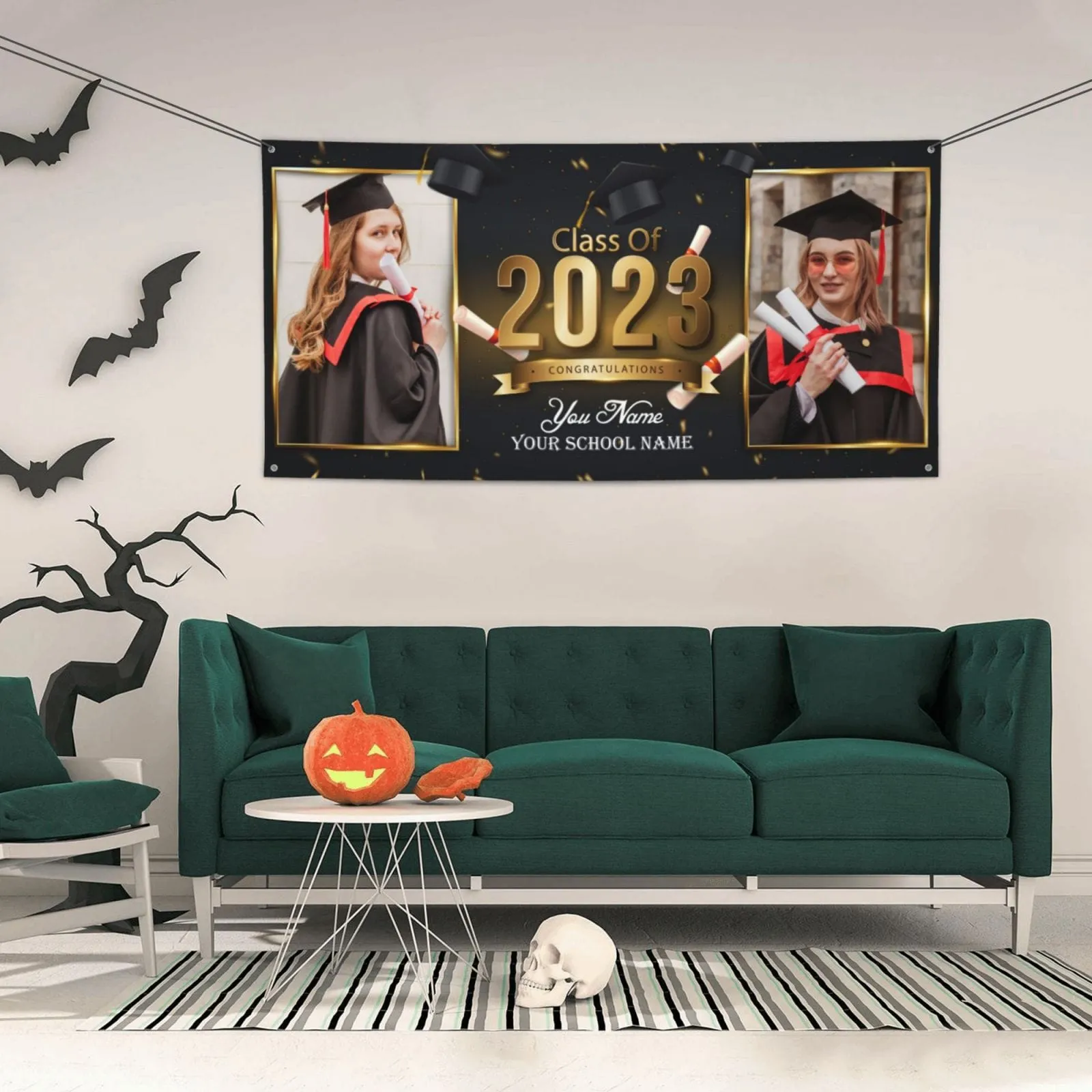 Custom Photo&Name Black Congratulations Class Of 2023 Graduation Banner Graduation Gift