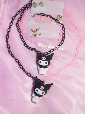 Cute Sweet Devil Black Pink Chain Necklace