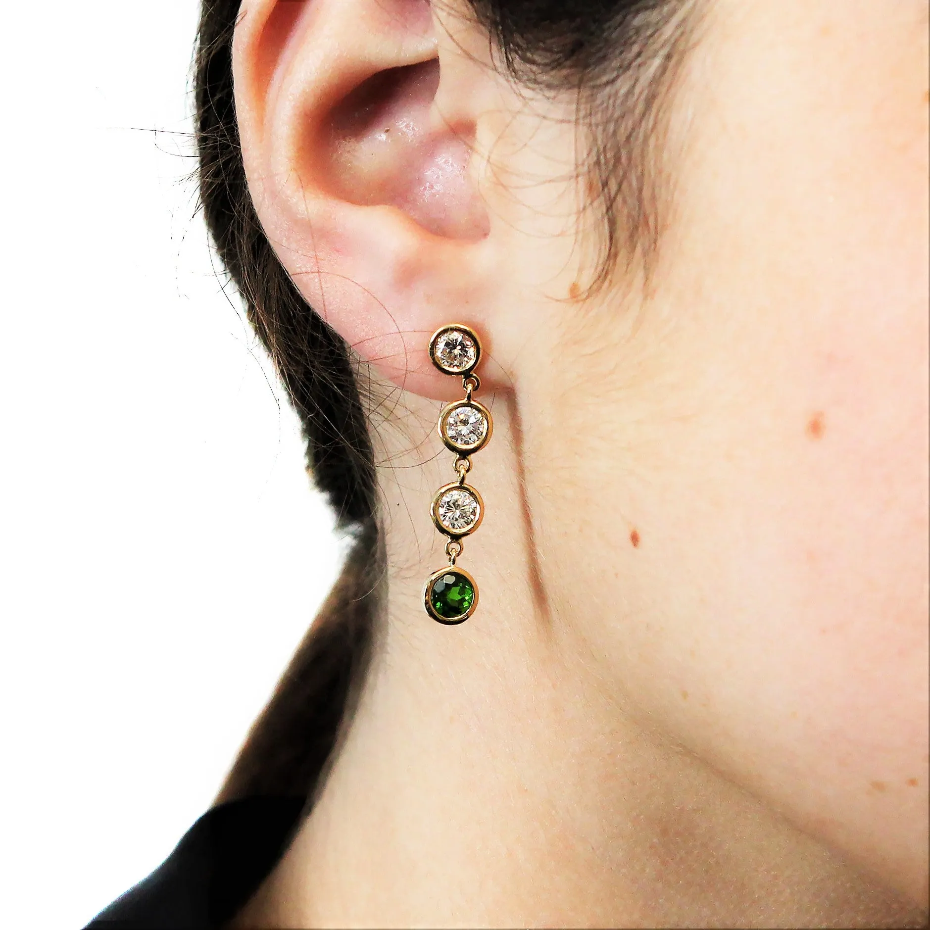 Diamond & Chrome Diopside Drop Earrings