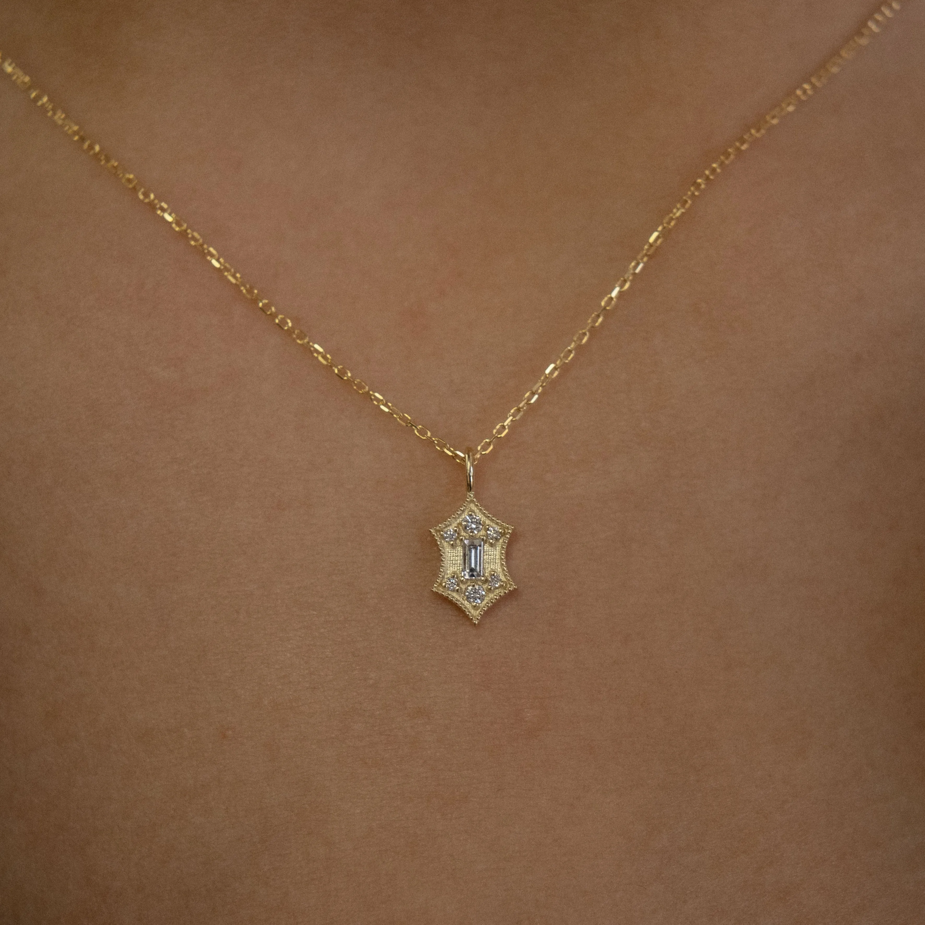 Diamond Baguette Shield Necklace