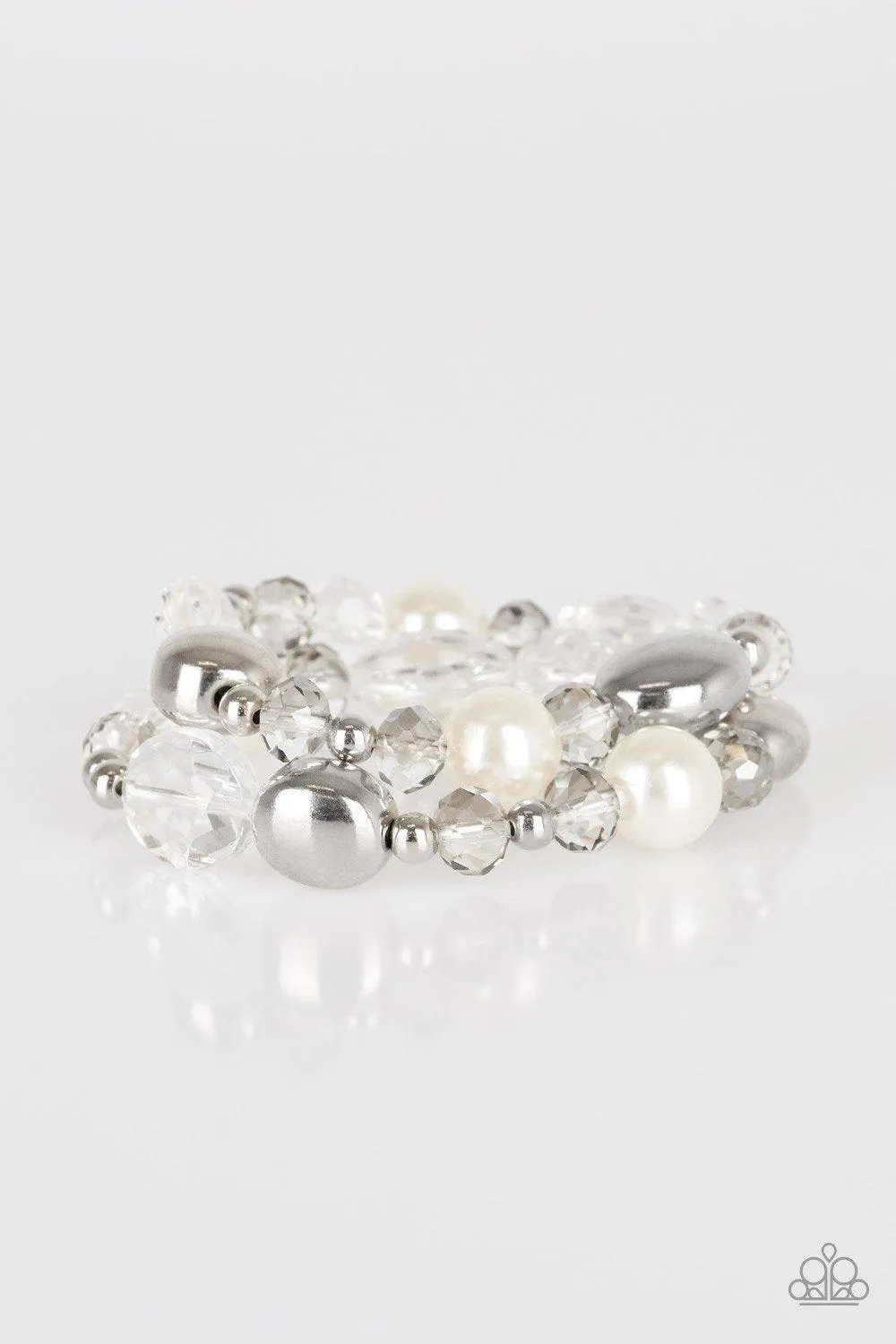 Downtown Dazzle Silver and White Bracelet Set - Paparazzi Accessories