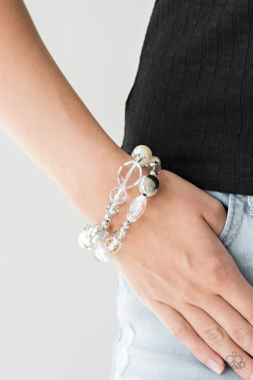 Downtown Dazzle Silver and White Bracelet Set - Paparazzi Accessories