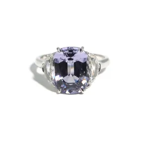 Eclat Jewels - Blue Spinel Ring, with Half-moon cut Diamonds , 18k White Gold