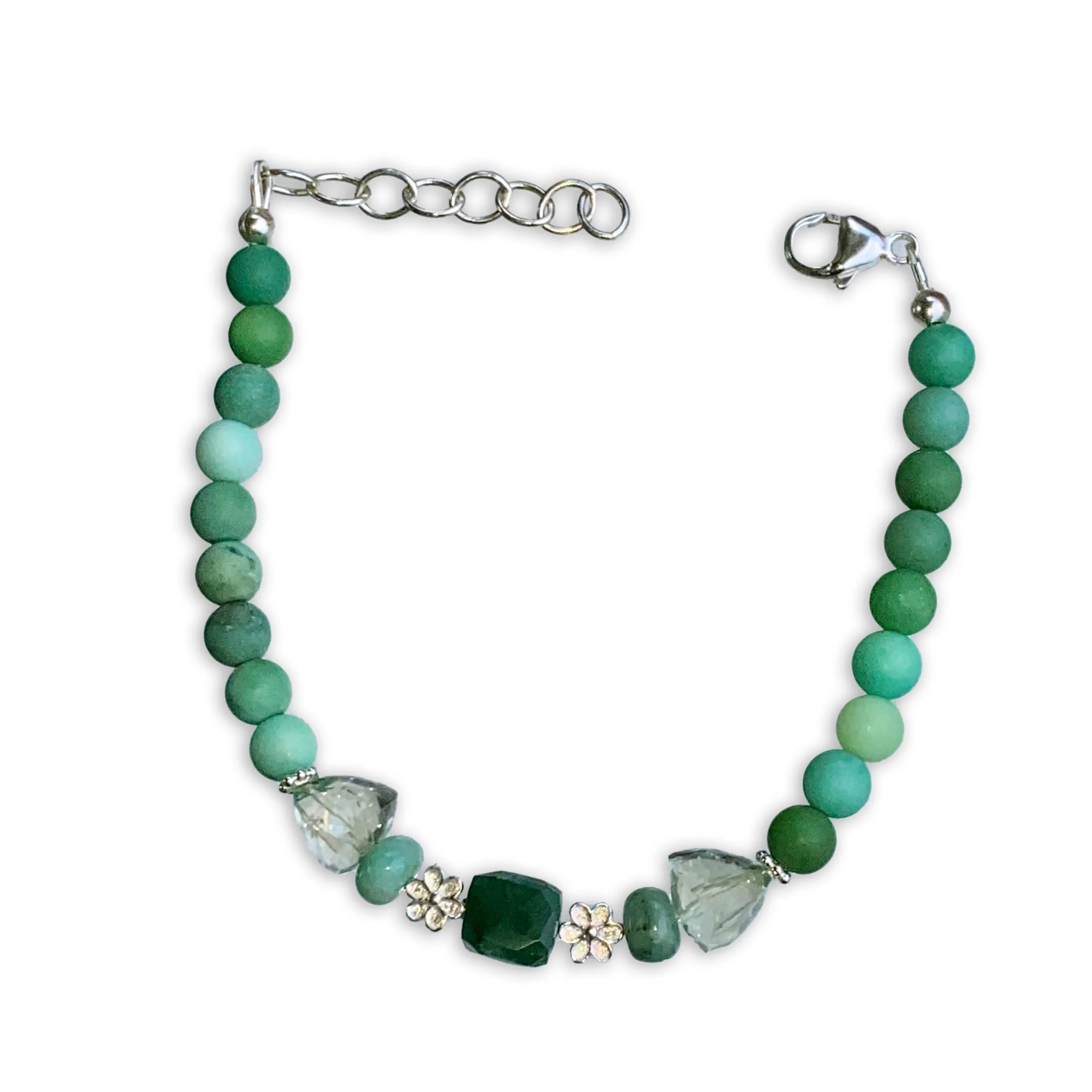 Emerald, Green Opal, Green Amethyst gemstone silver clasp bracelet