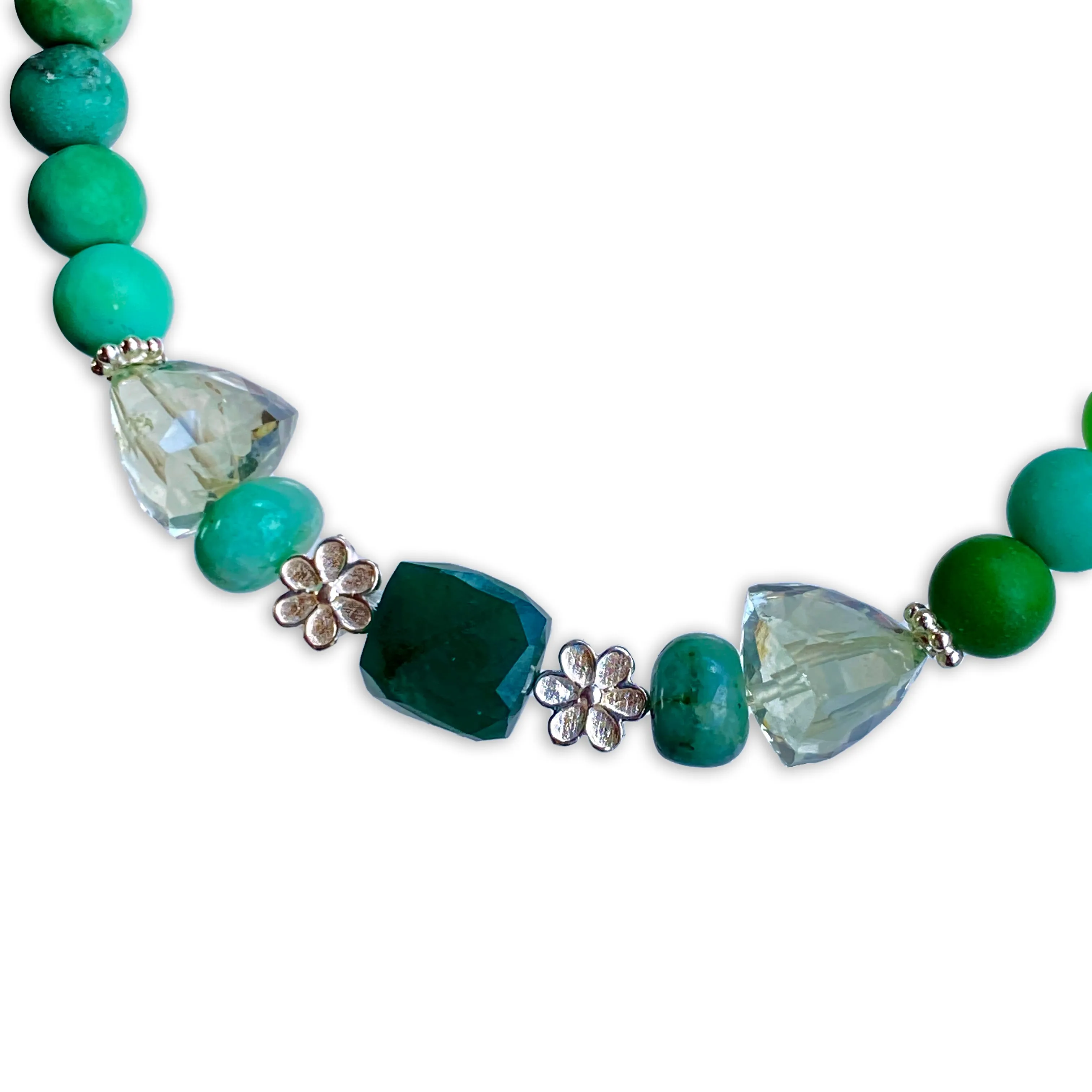 Emerald, Green Opal, Green Amethyst gemstone silver clasp bracelet