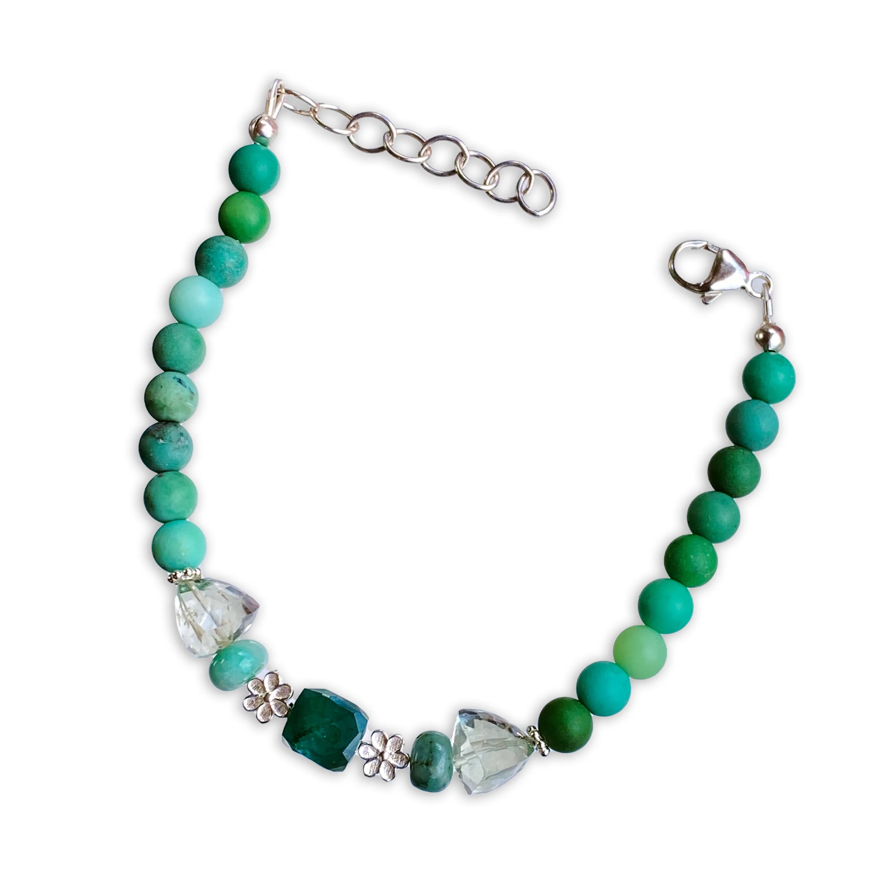 Emerald, Green Opal, Green Amethyst gemstone silver clasp bracelet