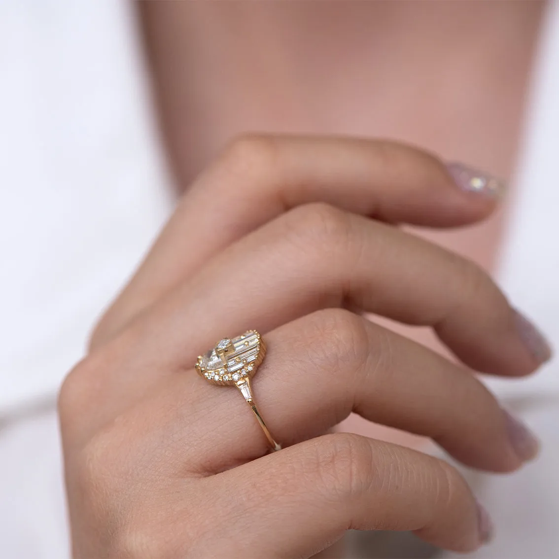 Engagement Ring with Half Moon Diamond