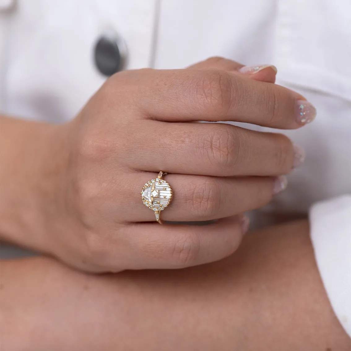 Engagement Ring with Half Moon Diamond