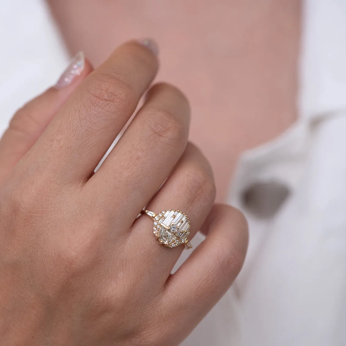 Engagement Ring with Half Moon Diamond