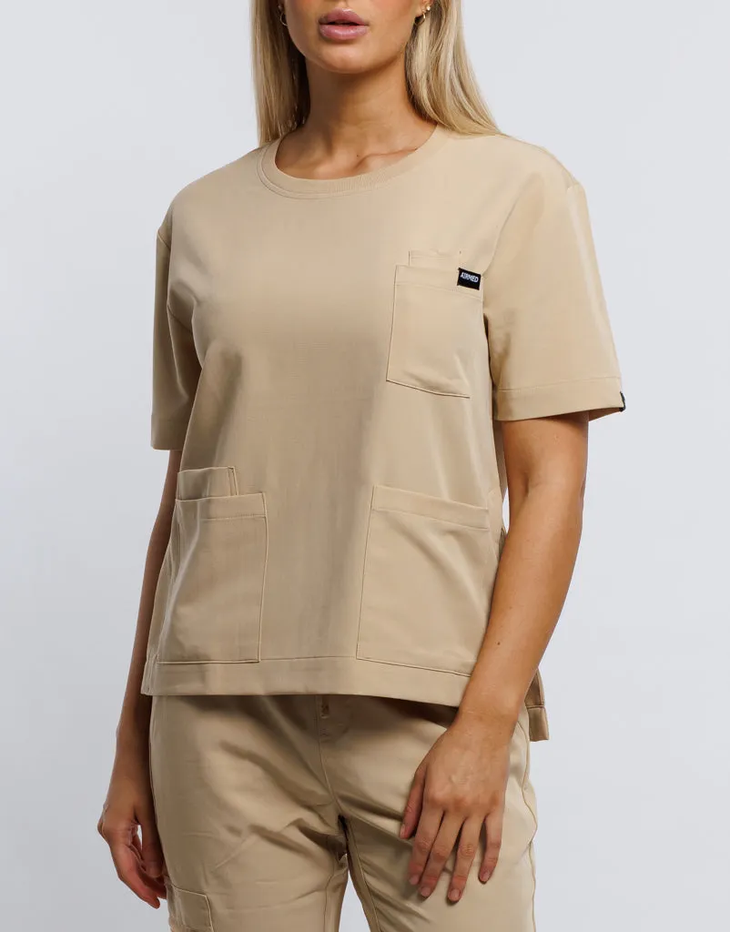 Essential Crewneck Scrub Top - Warm Sand