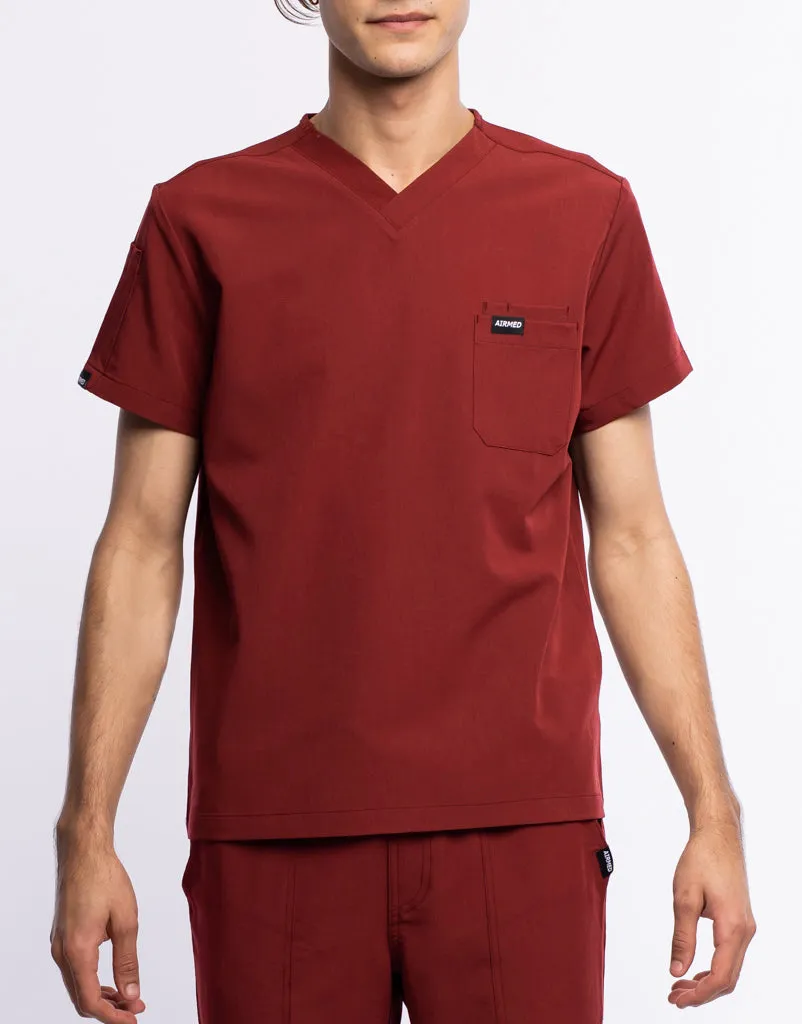 Essential V Neck Scrub Top - Bordeaux Red