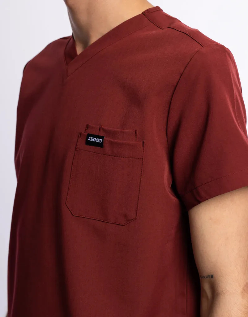 Essential V Neck Scrub Top - Bordeaux Red