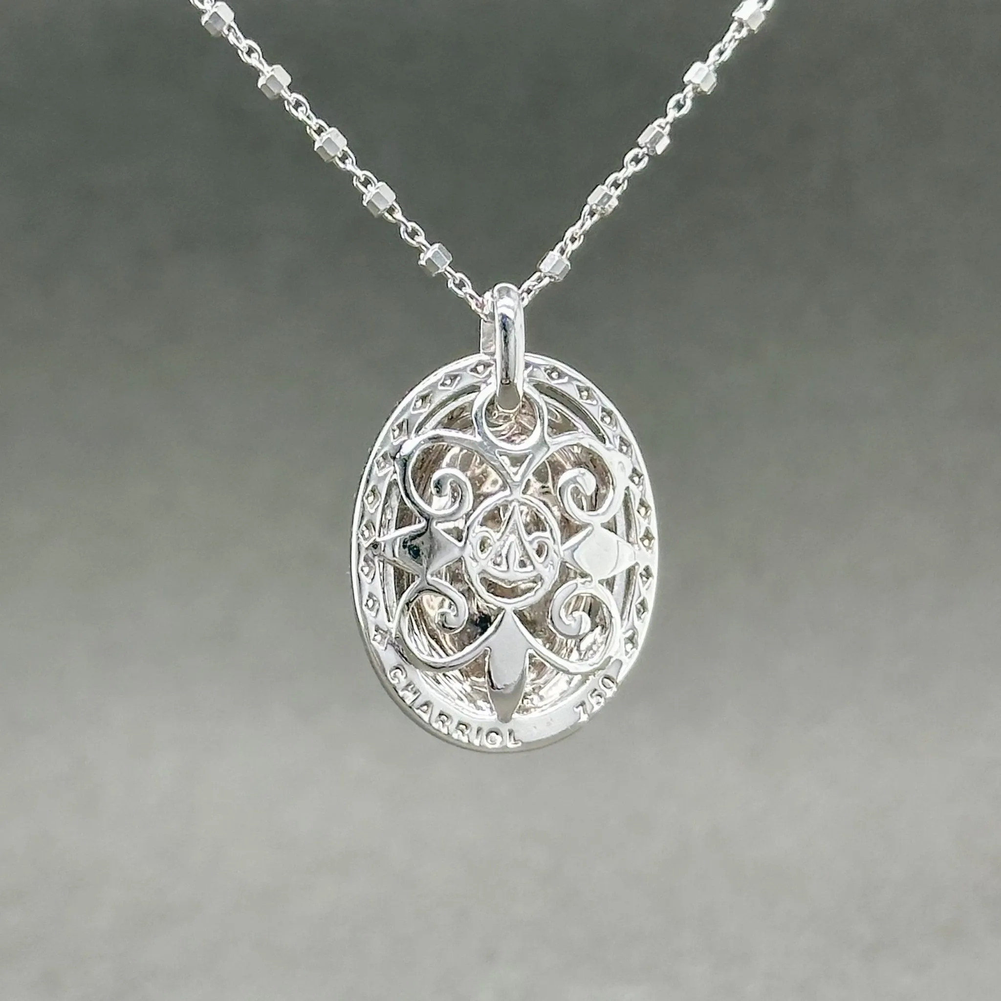 Estate Charriol 18K W Gold G-H/SI1-2 Diamond Oval Pendant