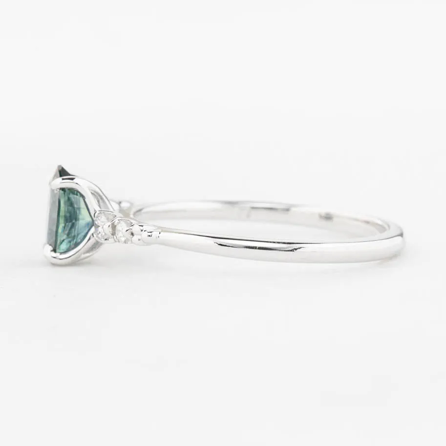 Estel Luxe Ring 0.83ct Blue Green Montana Sapphire, 14K White Gold (One of a kind)