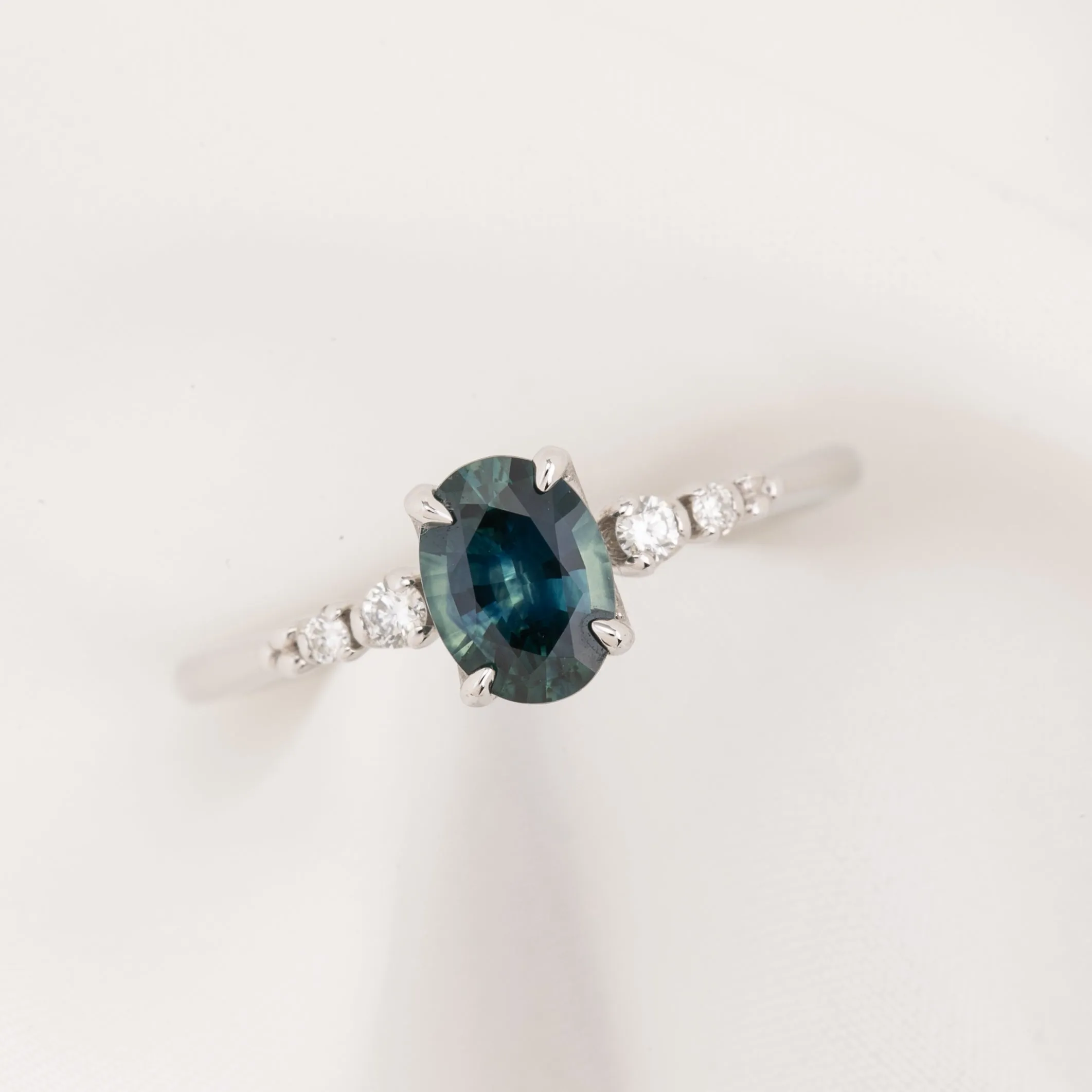 Estel Luxe Ring 0.83ct Blue Green Montana Sapphire, 14K White Gold (One of a kind)